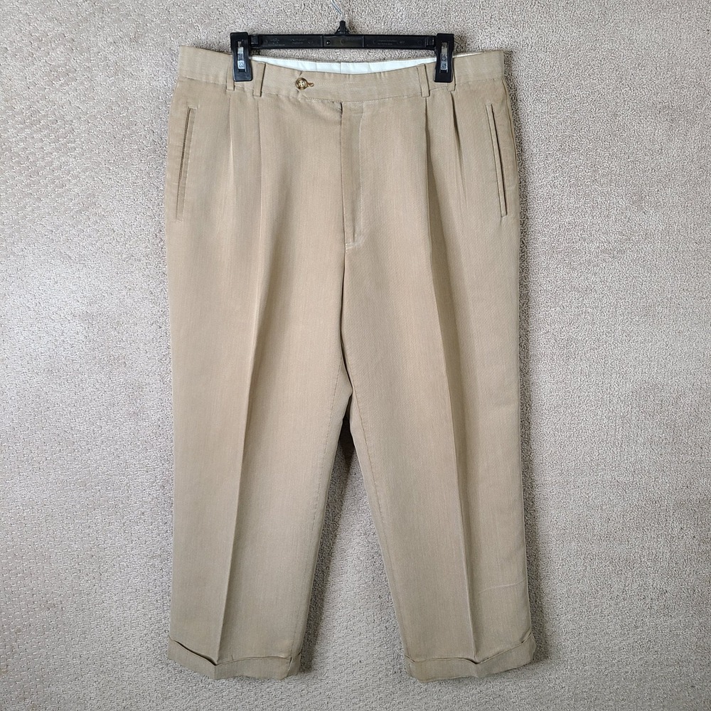 Ballin for Nordstrom Pants Mens 34x27 Tan‎ Pleated Cuffed Trousers Microfiber